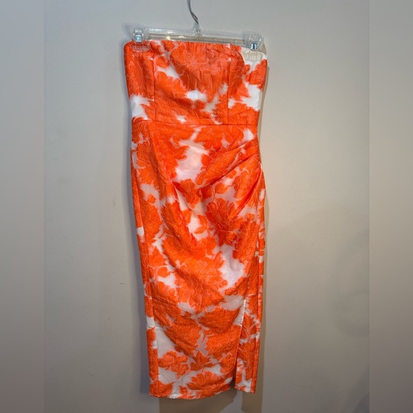 Showpo Brailey Midi Orange White Dress NWT Sz 2 - Picture 3 of 9